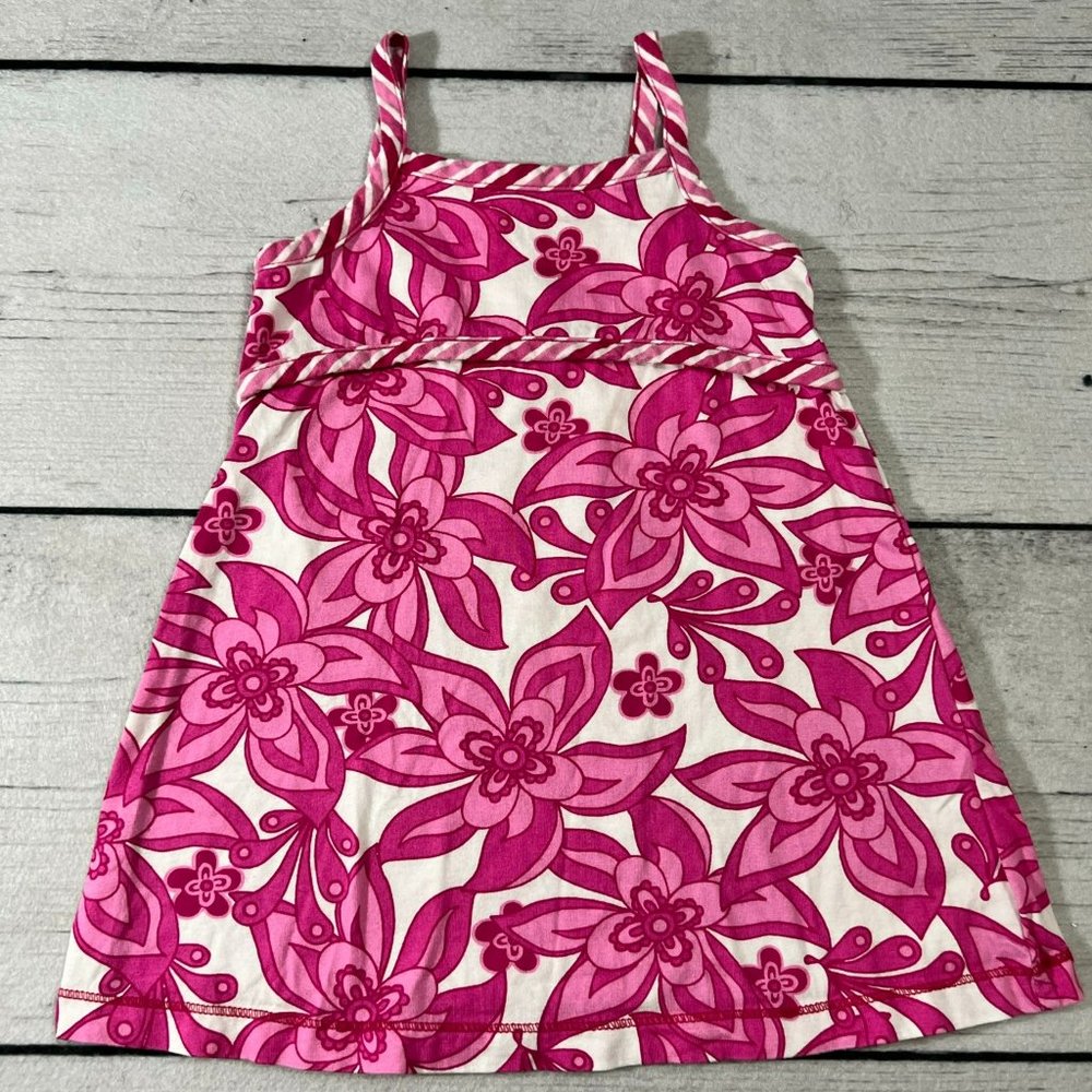 Hanna Andersson Pink Striped Floral Sleeveless Dress